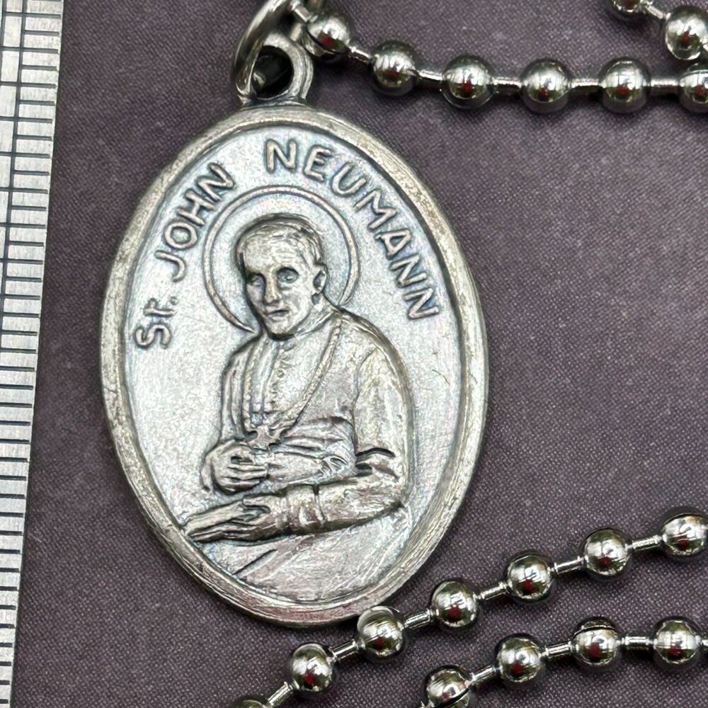 Vintage Saint St John Neumann Catholic Religious Medal Necklace Italy